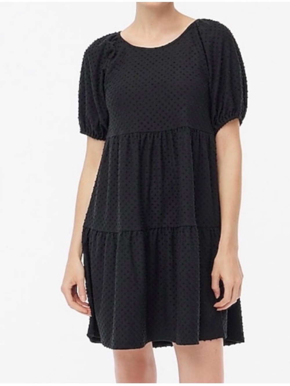 NWT J.Crew Black Swiss Dot Puff Sleeve Tiered Dress XL
